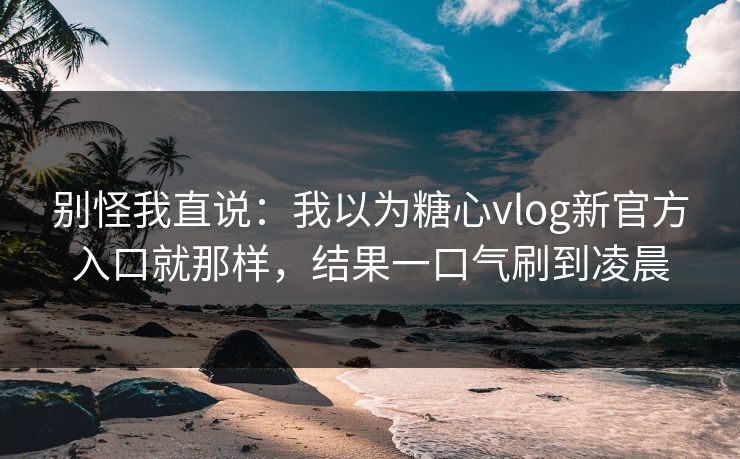 别怪我直说：我以为糖心vlog新官方入口就那样，结果一口气刷到凌晨