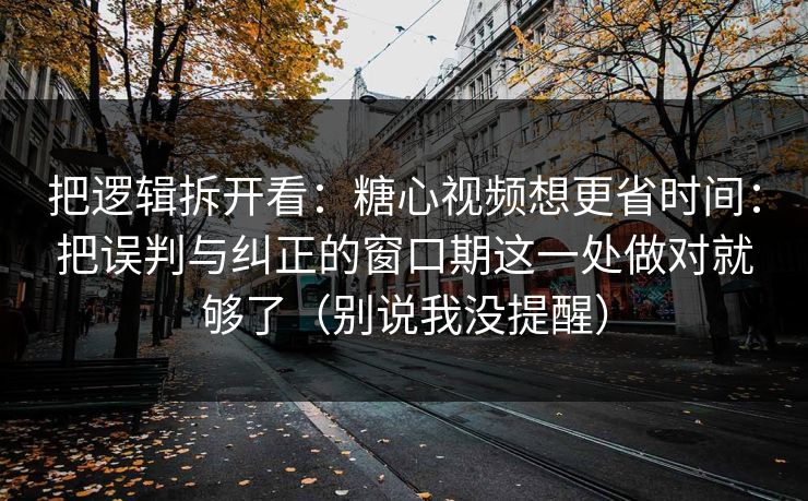 把逻辑拆开看：糖心视频想更省时间：把误判与纠正的窗口期这一处做对就够了（别说我没提醒）