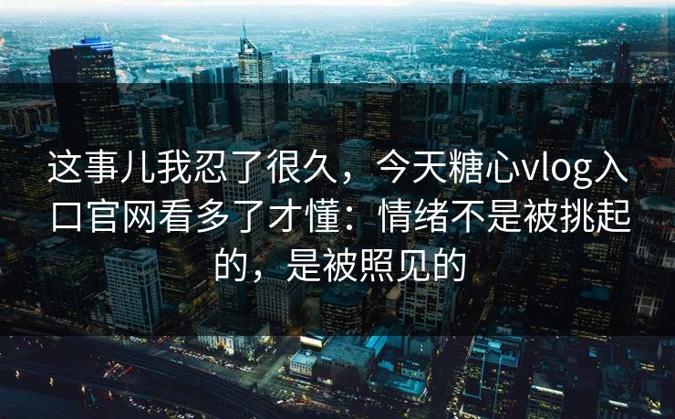 这事儿我忍了很久，今天糖心vlog入口官网看多了才懂：情绪不是被挑起的，是被照见的